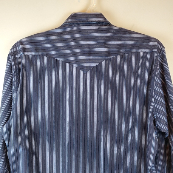 Panhandle Slim Blue Striped Western Purple Pearl Snap Button Down Shirt L Mens - Picture 8 of 15